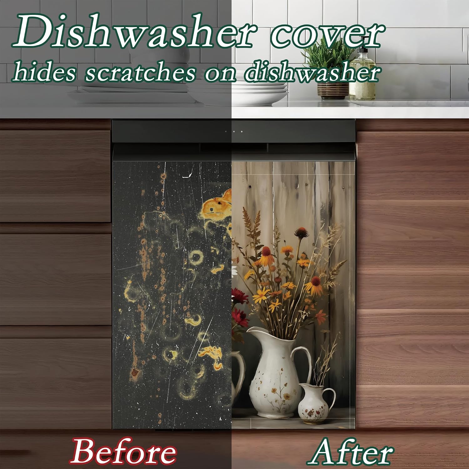Detalle de GYYGOO DC-0320 Vintage Flowers Magnetic Dishwasher Cover, 23 x 26 Inches
