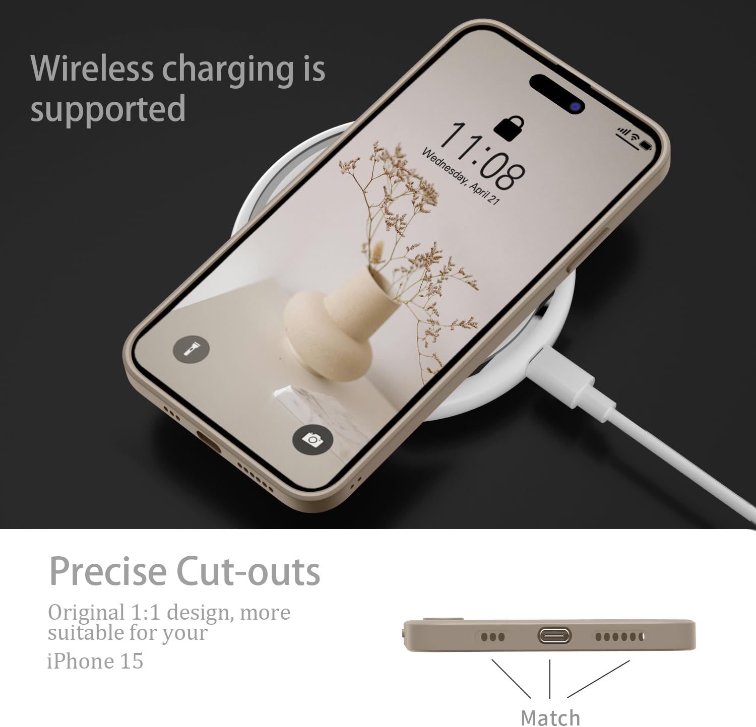 Detalle de WXX Silikonhülle für iPhone 15 (6,1 Zoll) – Dünn, mit Microfaser, Titanium Grau
