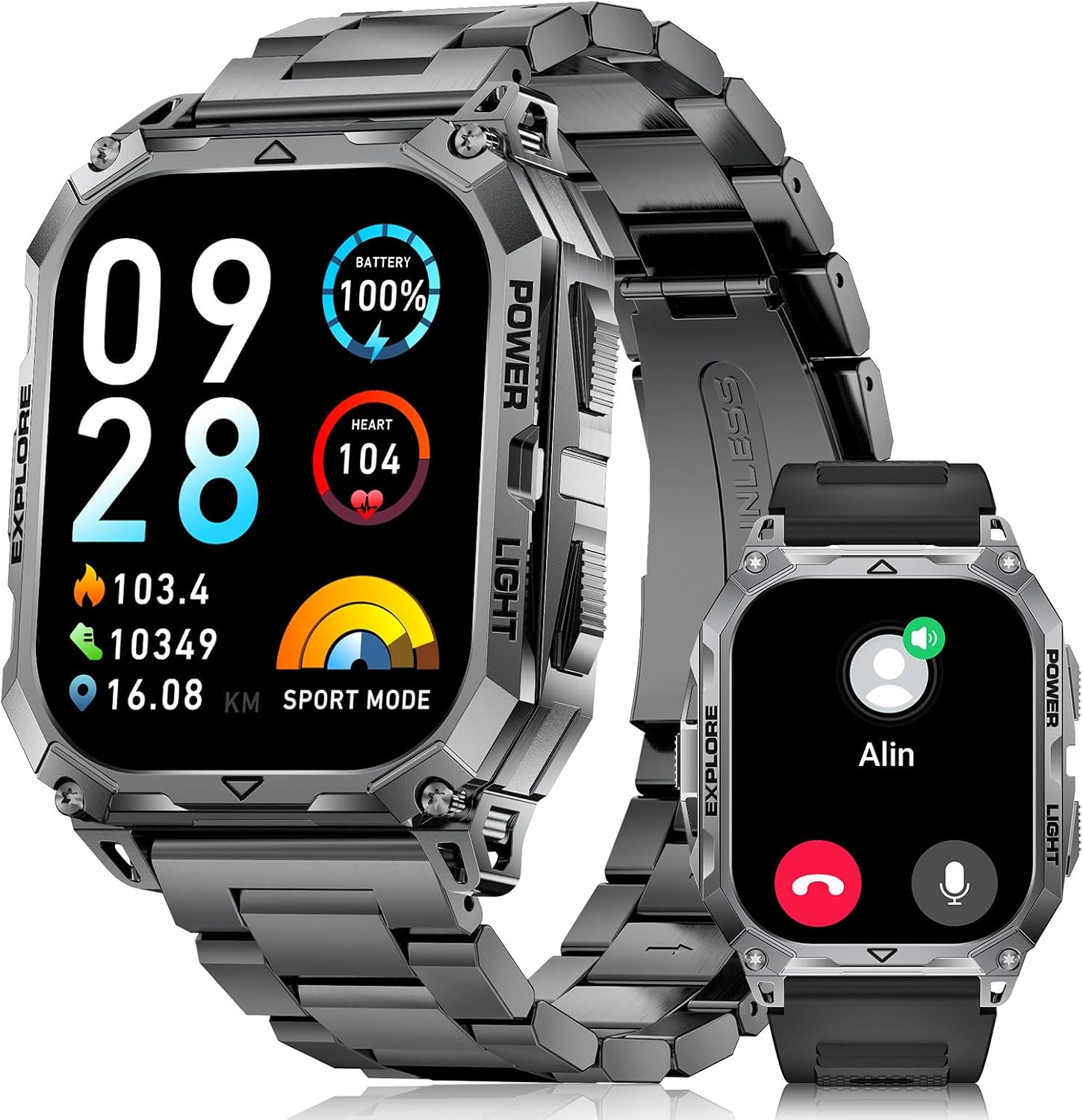 Detalle de LIMIGE smartwatch voor heren met 2,01-inchscherm, 1000 mAh en IP68
