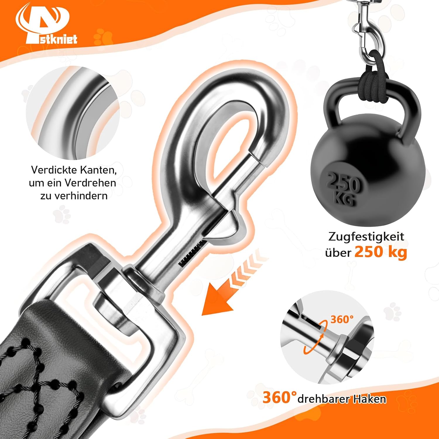 Detalle de Aystkniet 3M Verstellbare Hundeleine für Große und Mittlere Hunde – 2 m/3 m, Reflektierend, 12 mm Nylon, 250 kg Belastung
