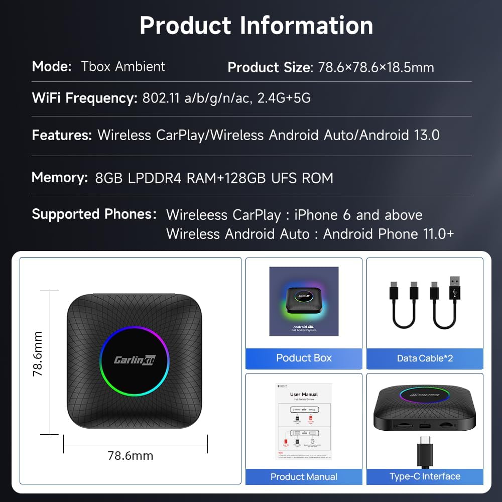 Thumbnail 6 de CarlinKit New Android 13 AIBOX LED Ambient: Wireless CarPlay/Android Auto Adapter