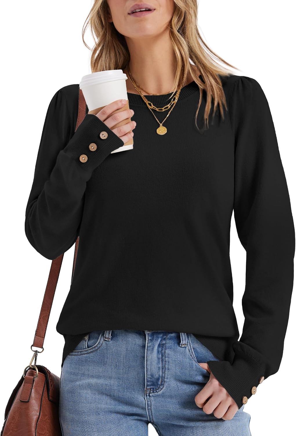 Detalle 2 de XIEERDUO Women's Knit Pullover Sweater with Long Sleeves and Button Cuffs