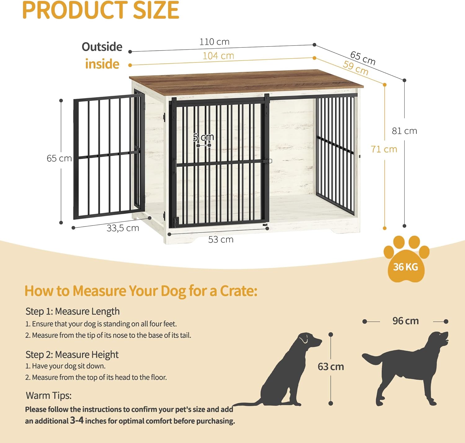Detalle 2 de Hzuaneri Hundekäfig Möbel 110 cm