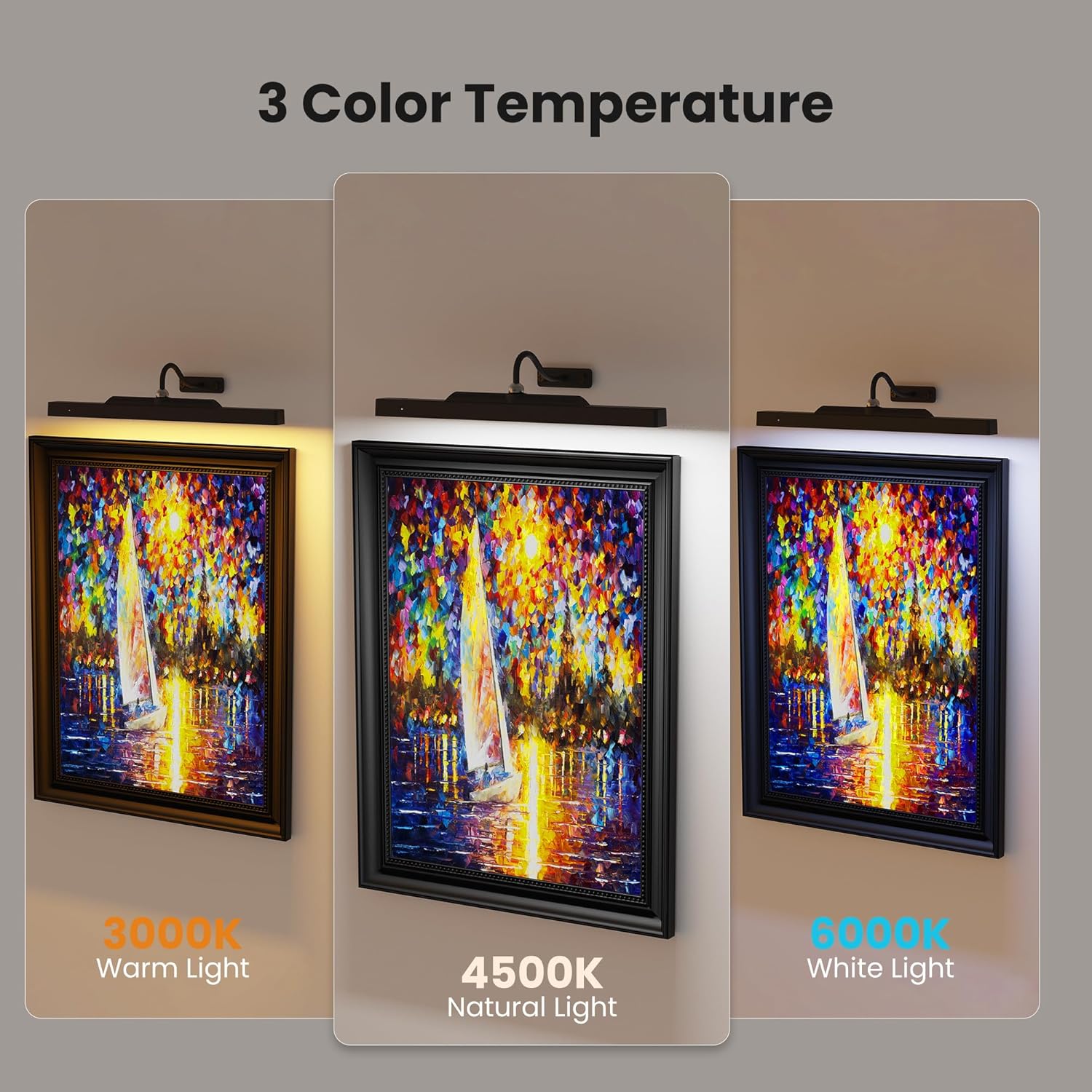 Thumbnail 2 de 3Pack Picture Light Battery Operated (16in) with Remote, Dimmable Cordless Wall Lights for Art, Photo Frames, Dartboard (Black) — 5000mAh