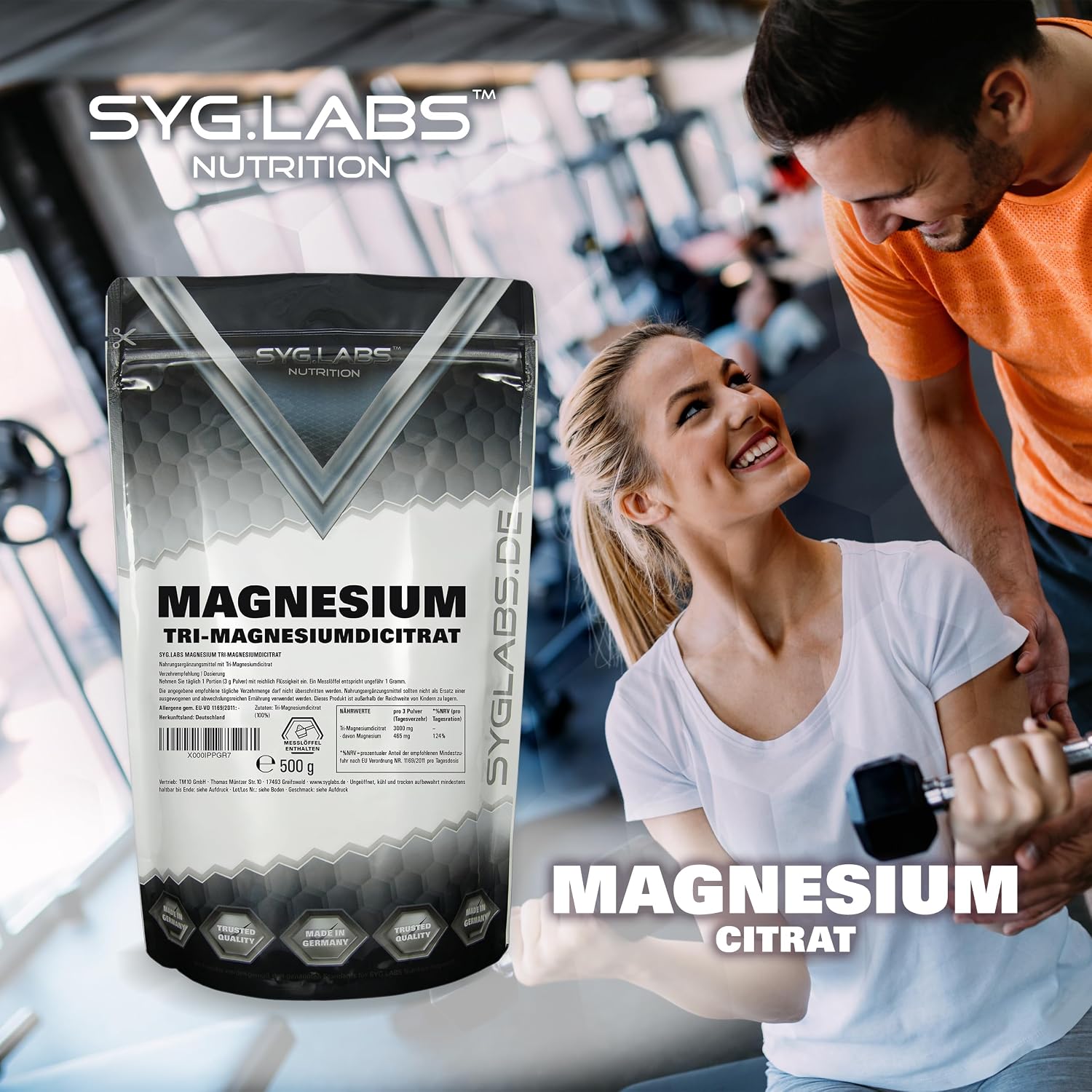 Detalle 2 de Syglabs Magnesium Citrat Pulver (Trimagnesiumdicitrat), 500 g – vegan und ohne Füll- oder Zusatzstoffe