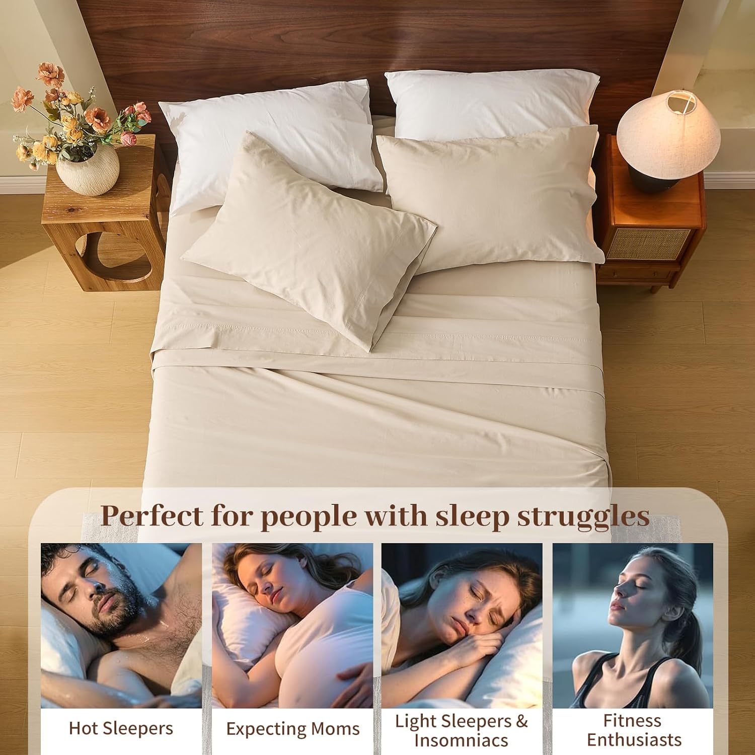 Thumbnail 5 de MEISHANG 100% French Pure Linen Sheets Queen Size (4-Piece Set) with 16" Deep Pocket