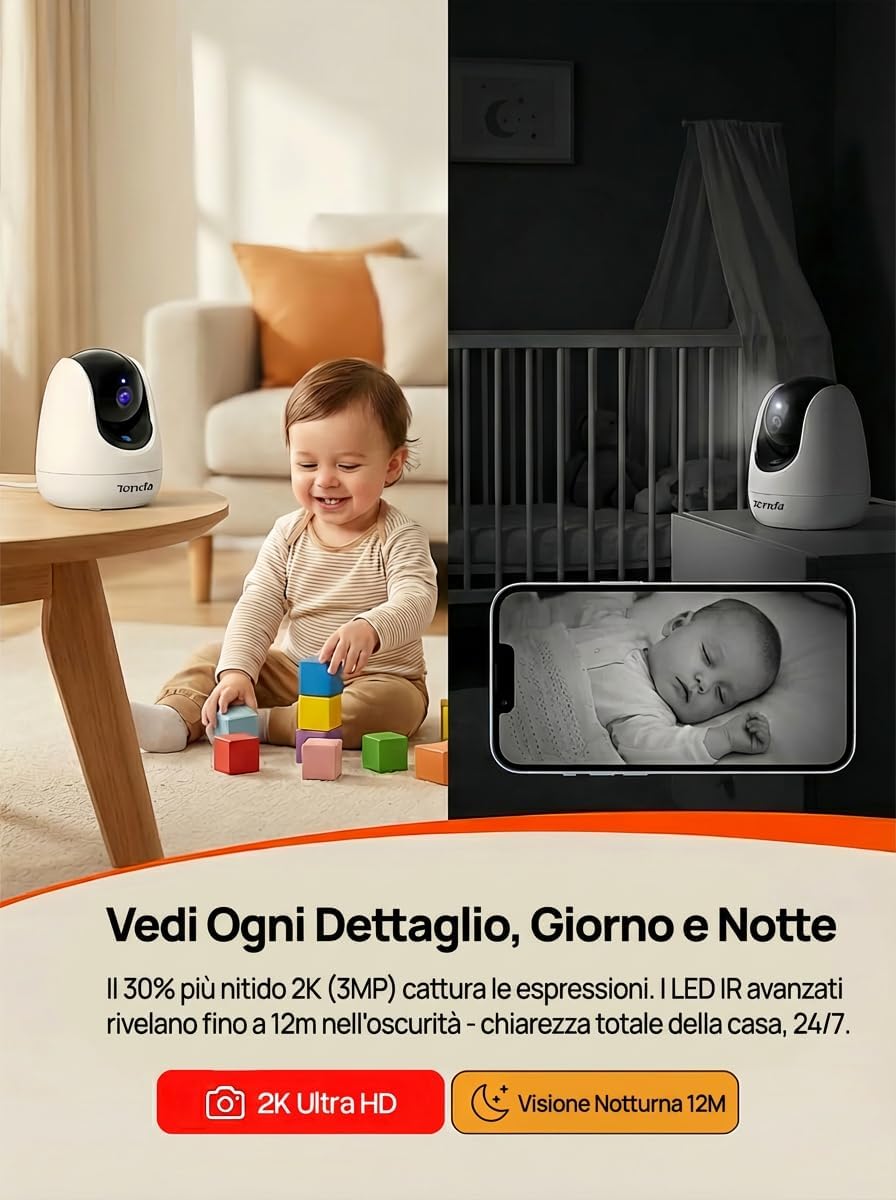 Thumbnail 4 de Tenda CP3 Pro Telecamera Wi‑Fi interna 360° 2K con visione notturna, chiamata one‑touch e audio bidirezionale