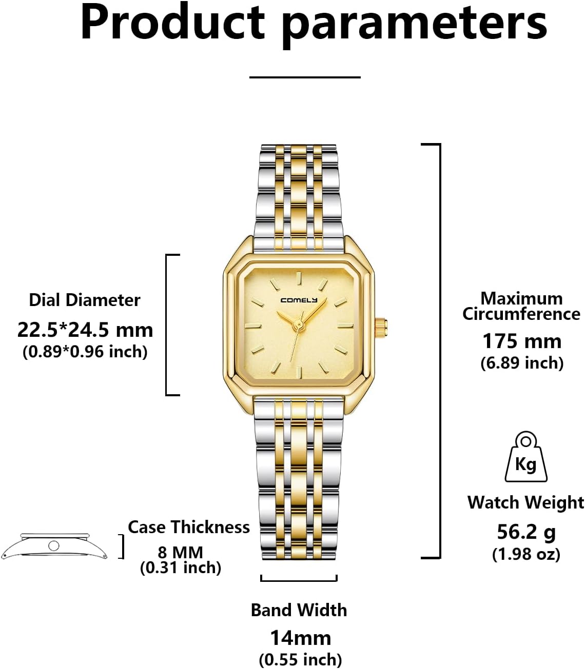 Thumbnail 6 de CIVO Montre Femme carrée dorée/argent – petite étanche 3ATM, bracelet acier inox, analogique à quartz