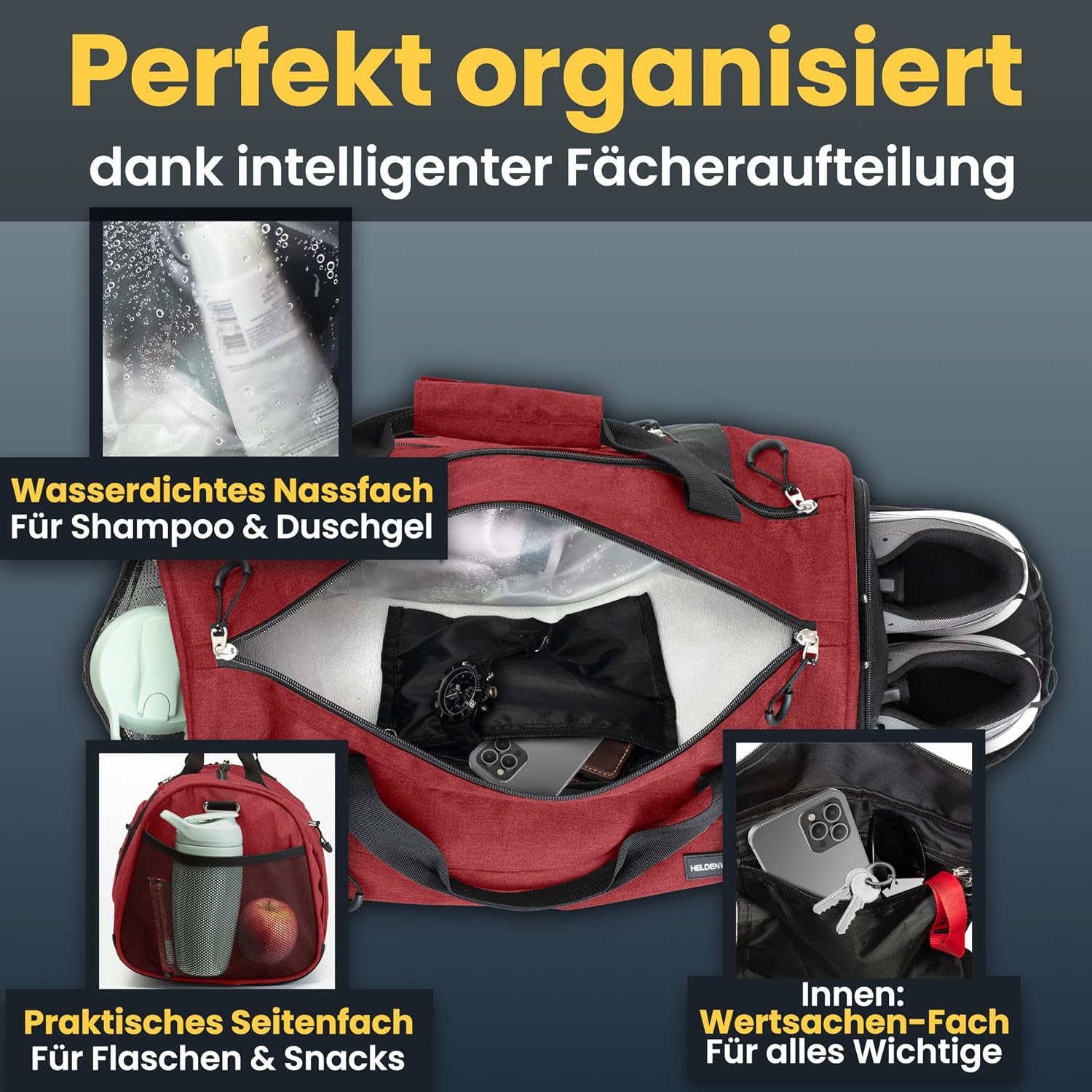 Thumbnail 6 de Heldenwerk Sporttasche & Reisetasche (groß) mit Schuhfach und Nassfach – Trainingstasche 2‑in‑1