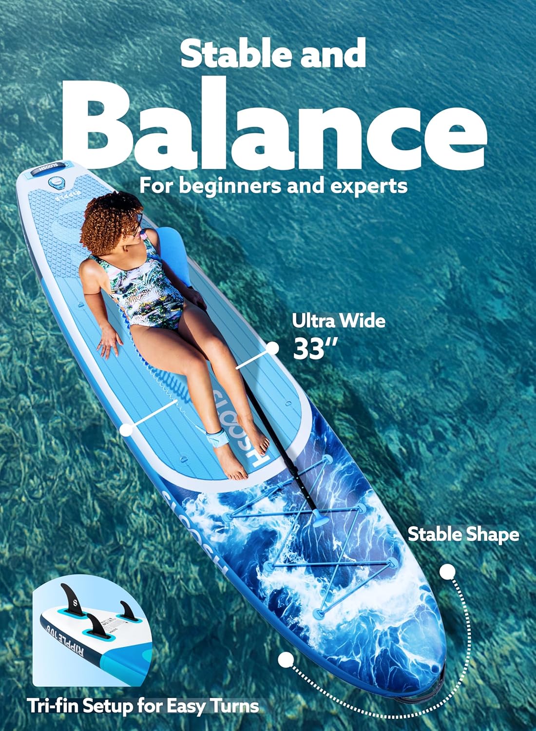 Thumbnail 1 de SLOOSH Ripple 10'6" Inflatable Stand Up Paddle Board (SUP) with EVA Deck, Dual-Action Pump & Backpack Kit