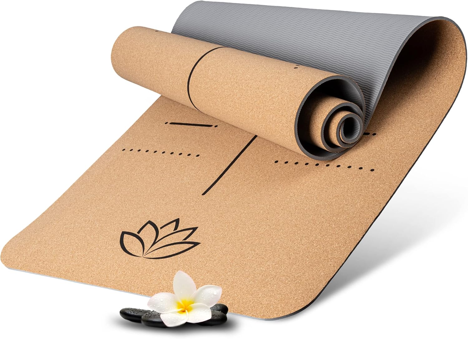 Detalle de Wellax Cork Yoga Mat, 185 x 66 cm with Non-Slip TPE Base and Carry Strap