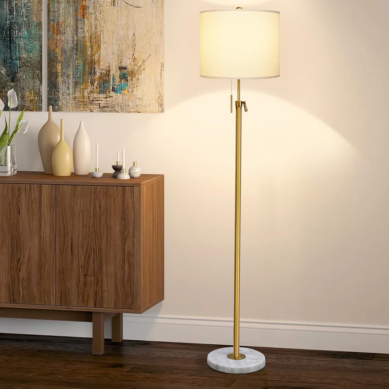Thumbnail 6 de Qingmiao Stehlampe für Wohnzimmer & Büro mit Leinen-Schirm, 140–168 cm höhenverstellbar und 3 Farbtemperaturen (E27)