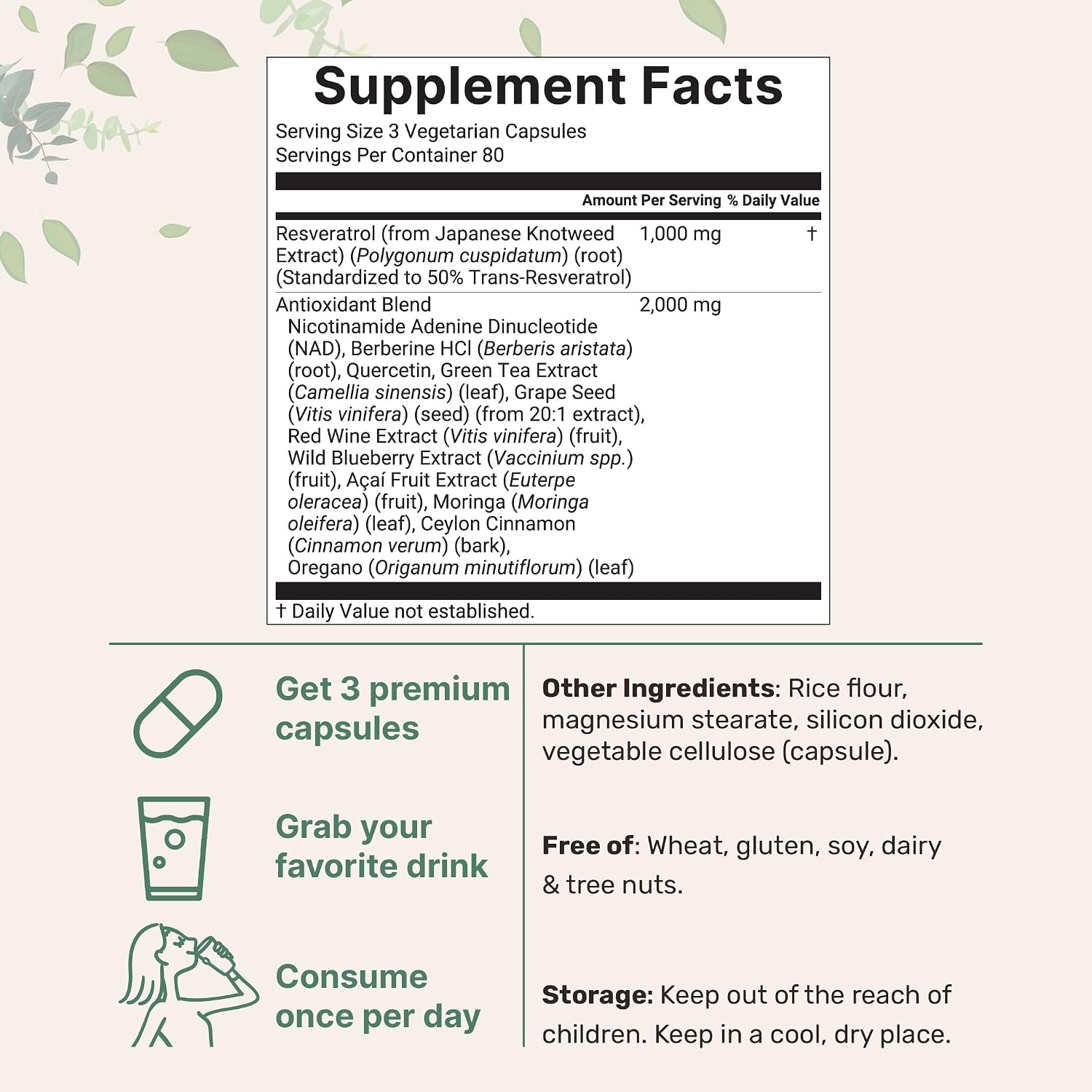 Detalle 2 de Micro Ingredients Resveratrol Supplement, 240 Veggie Capsules