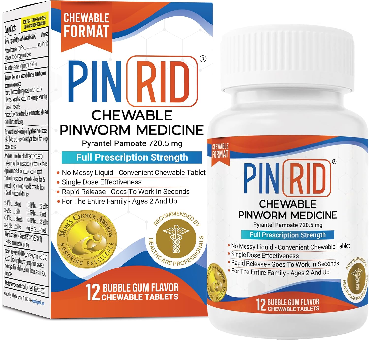 Detalle de PIN RID 821002 Pyrantel Pamoate 250 mg Chewable Pinworm Medicine, 12 Count