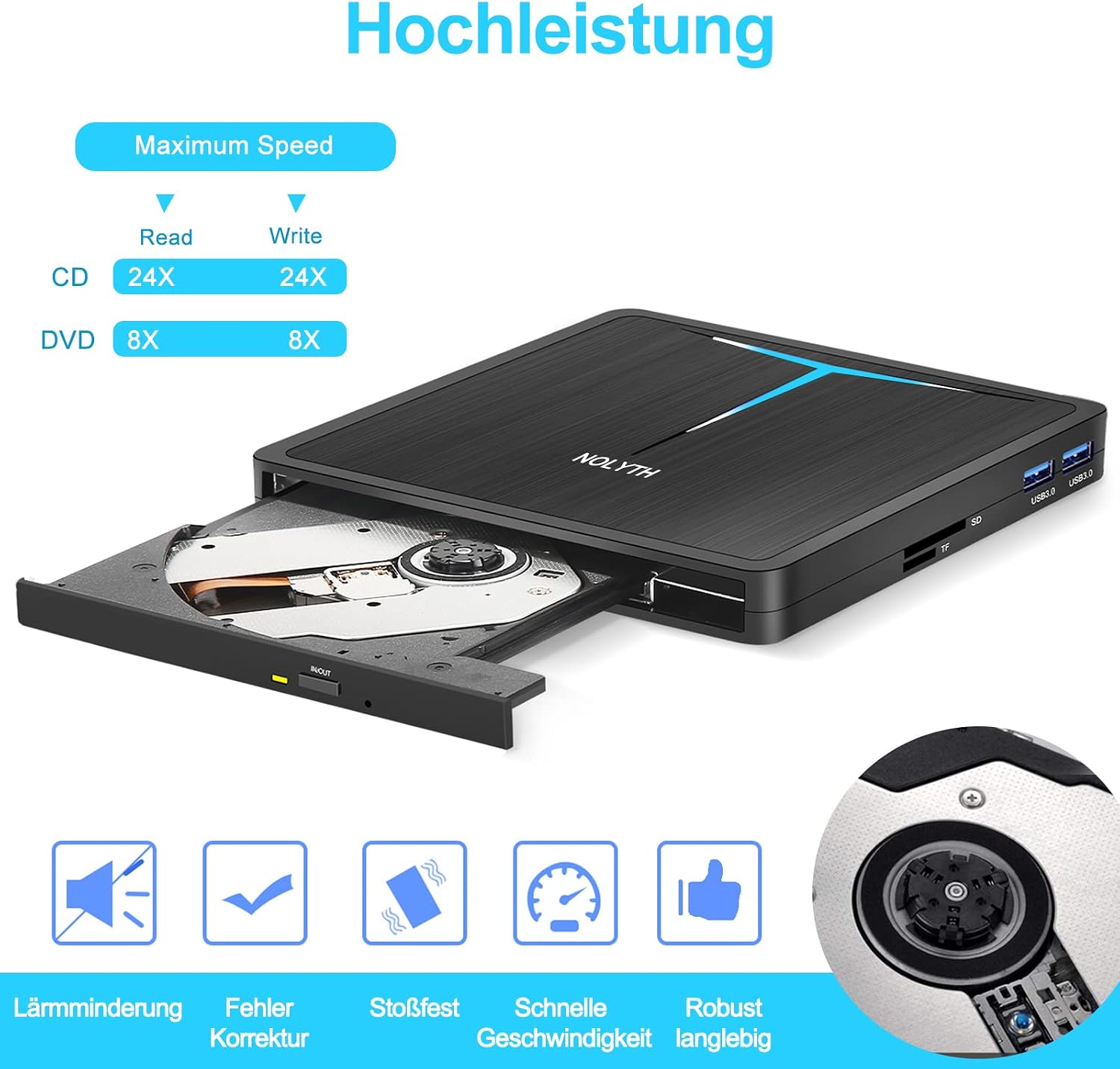Detalle 2 de NOLYTH Externes DVD Laufwerk USB 3.0 💿
