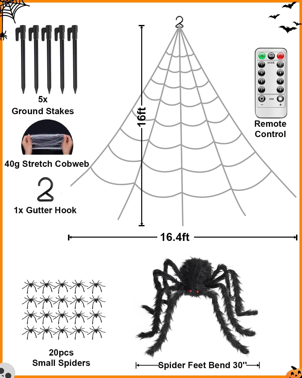 Detalle 1 de ECOHDT spider web-purple Halloween Spider Web Lights, 250 Purple LEDs, Remote
