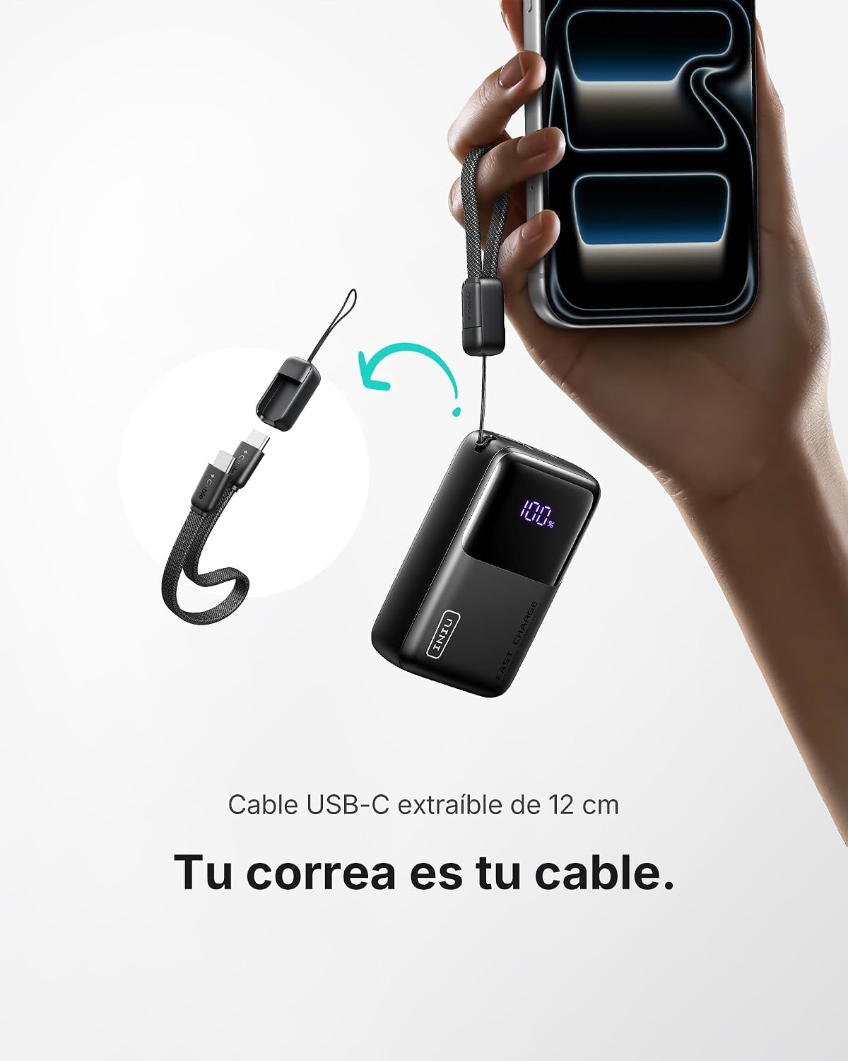 Detalle de INIU Power Bank Ultra Mini 45W 10000mAh: potencia real en tamaño reducido