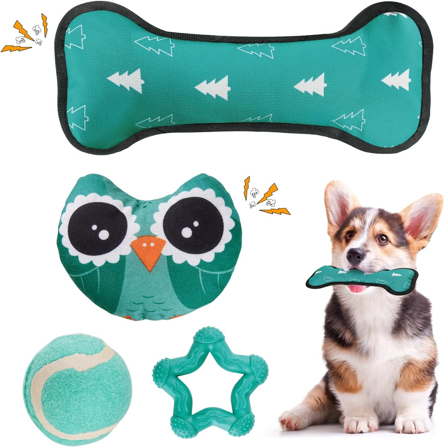 LIFLIX Lot de 4 Jouets à mâcher pour Chiots – Forme chouette, os et ruche