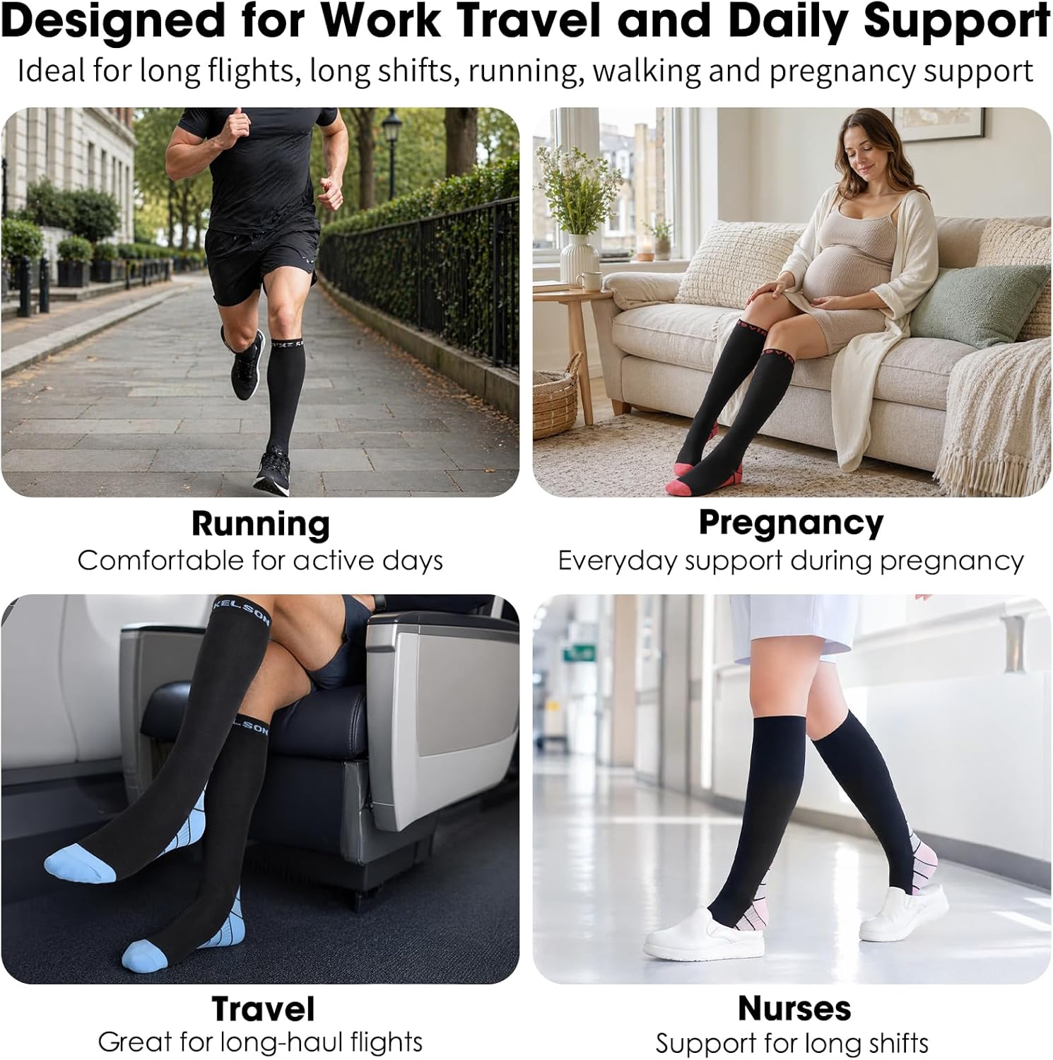 Thumbnail 6 de Calves Kelson 2 Pairs Compression Socks for Men & Women (20–30 mmHg) – Travel, Running & Recovery