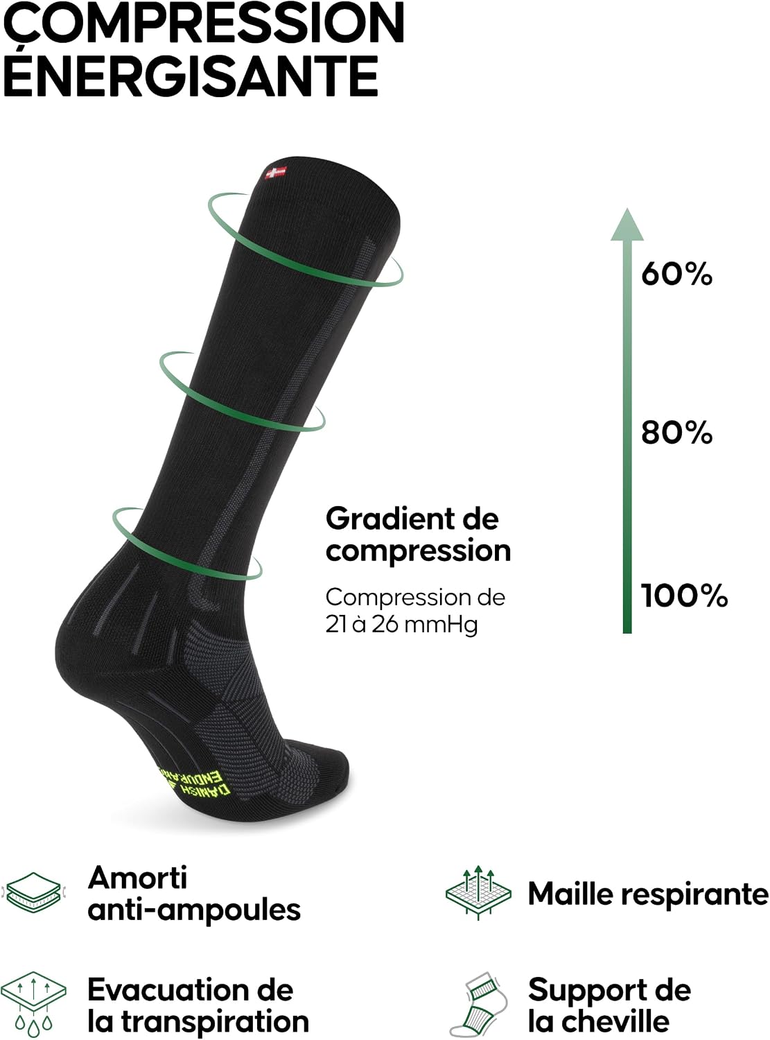 Detalle 2 de DANISH ENDURANCE chaussettes compression 21-26 mmHg