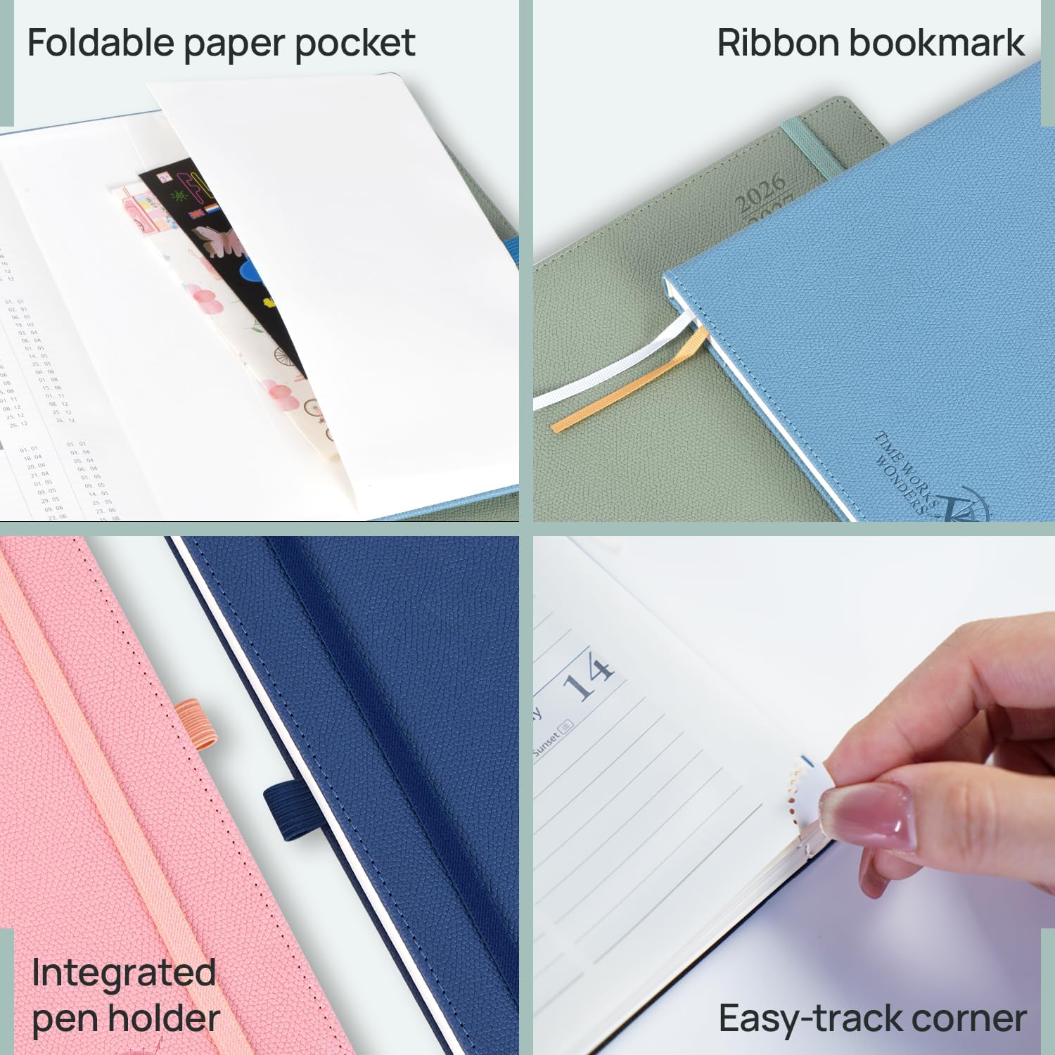 Thumbnail 6 de POPRUN A5 Academic Diary 2026-2027 Hardback Week to View (Aug 2026–Dec 2027) in Pacific Green