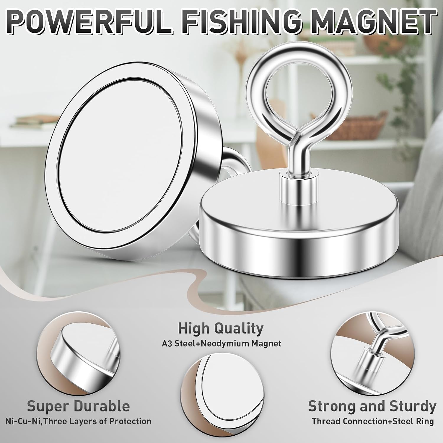 Detalle de Fishing Magnets, 190 kg Pull – Neodymium Treasure Hunter for Rivers, Lakes and More