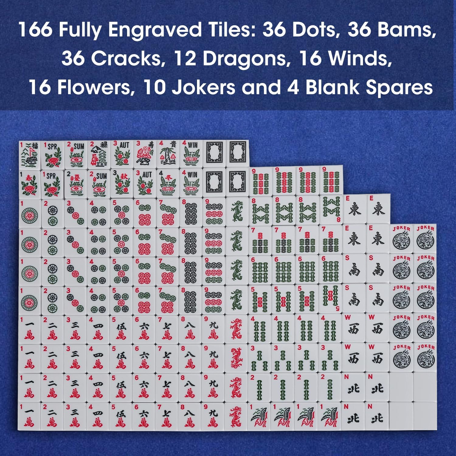Detalle de Suncle American Mahjong Tile Set: 166 White Tiles with 4 Racks and Travel Bag