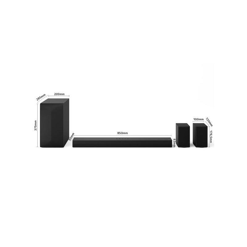 Detalle de LG S60TR: Barra de sonido 5.1 real con subwoofer inalámbrico y altavoces traseros