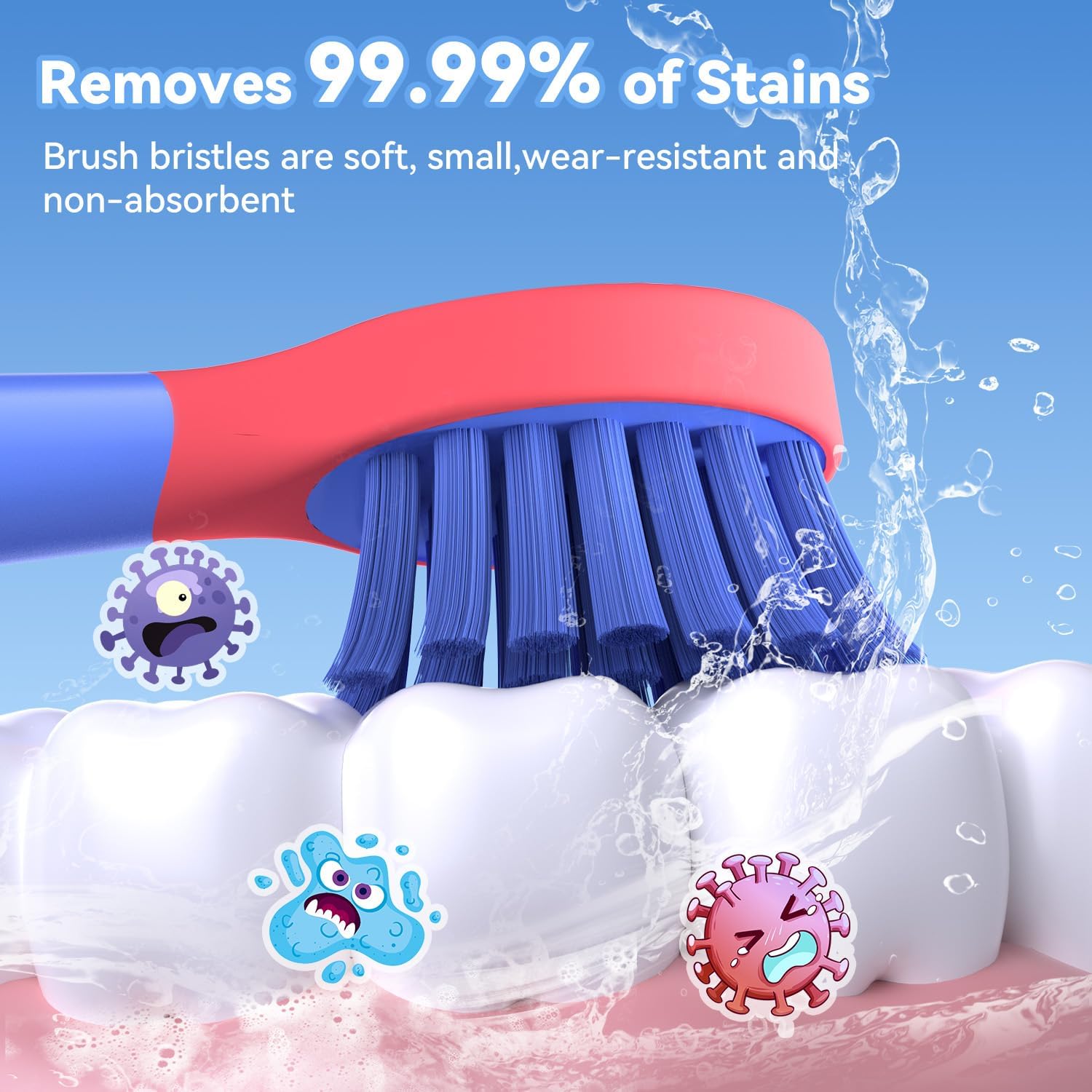 Detalle de JTF Kids Electric Toothbrush (3–6–12) with 4 Brush Heads, 5 Modes, Timer & IPX7