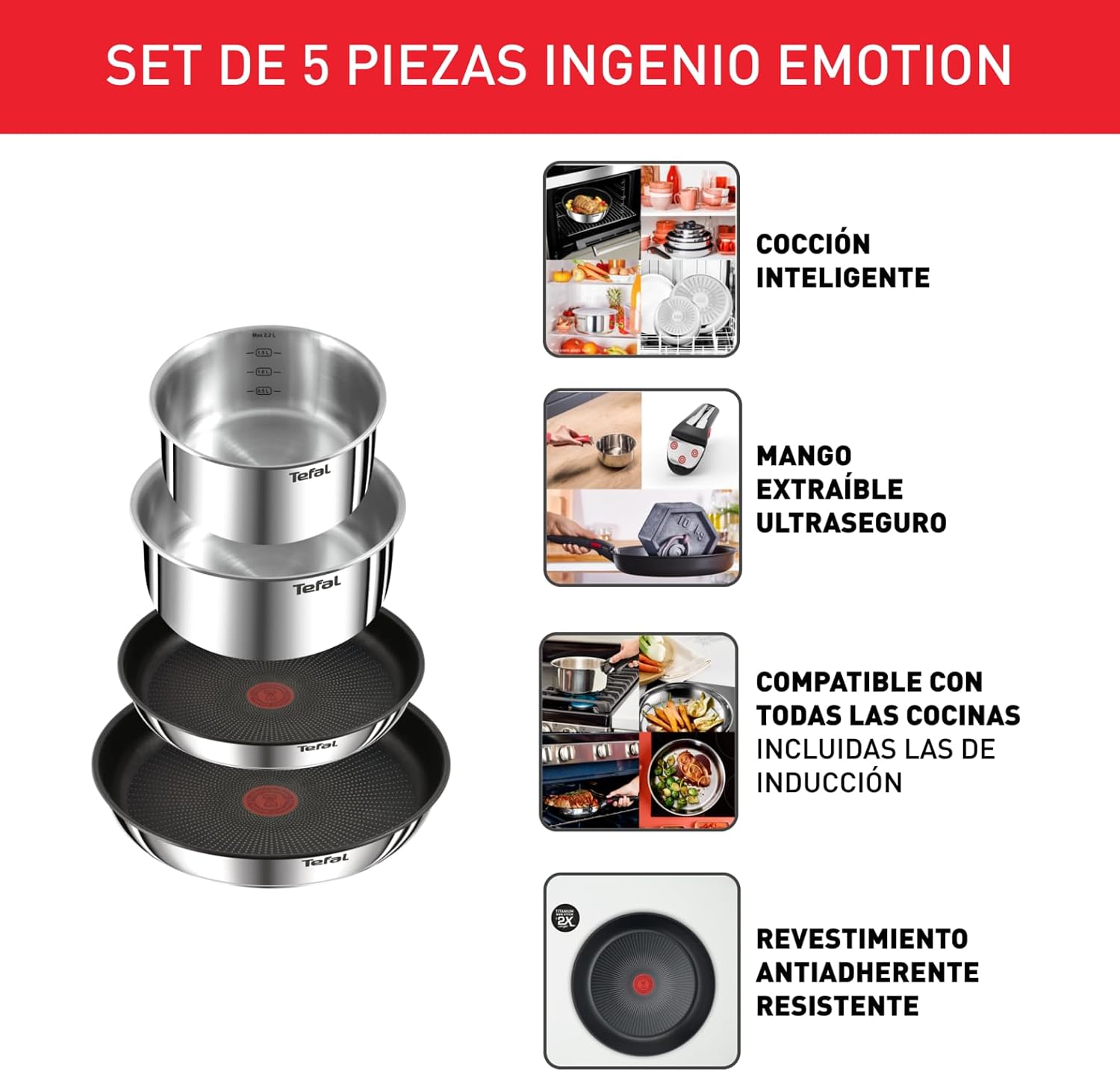Detalle de Tefal Ingenio Emotion juego 24/28 cm con mango extraíble