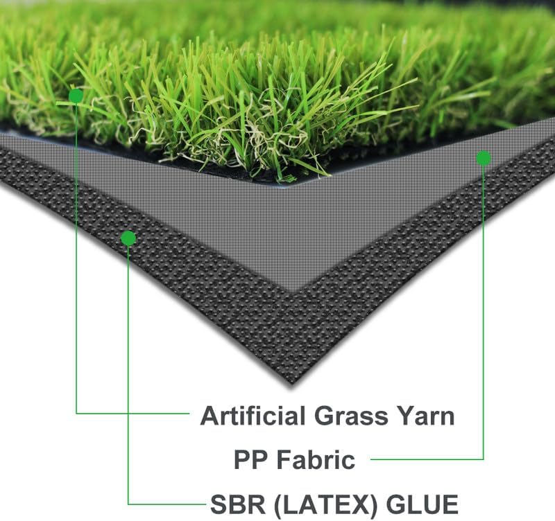 Detalle 2 de SHNOSU 4 ft x 6 ft Artificial Grass Turf Rug, 1.38 in Pile, Drainage Holes