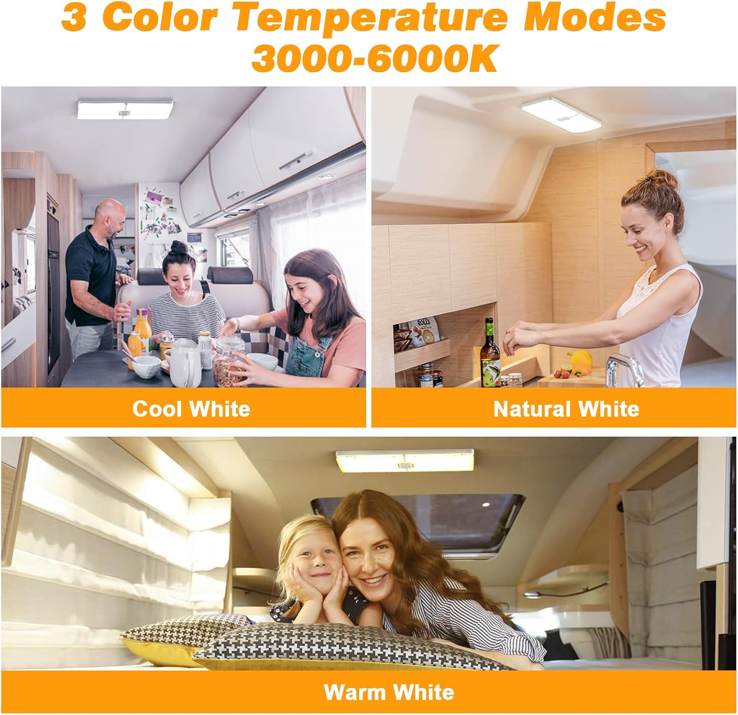 Thumbnail 1 de Kriogor 12V Campervan Ceiling Lights with Switch – 192 LED, 1800 Lumen, 3 Colour Modes, Dimmable Interior Lighting