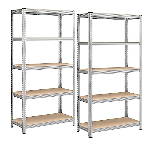 Detalle de SONGMICS Lot de 2 Étagères de Rangement à 5 Niveaux, 40 x 90 x 180 cm, Capacité 875 kg, Planches Réglables – Style Industriel, GLR040E02