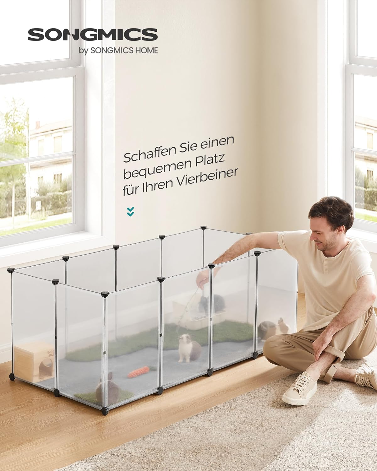 Thumbnail 1 de SONGMICS Freigehege mit Bodenplatten 140 x 70 x 55 cm – weiß LPC007W01