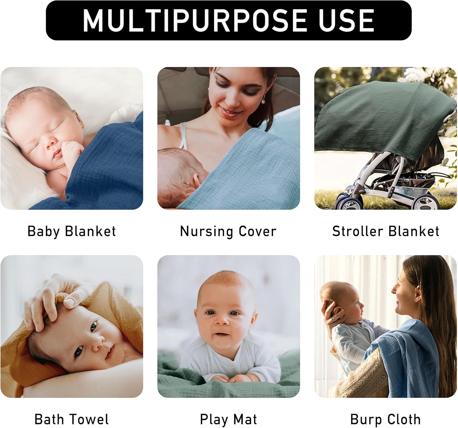Thumbnail 5 de Soarwg Kids Muslin Swaddle Blankets – Safari Whisper Print (3 Pack) 95x100cm