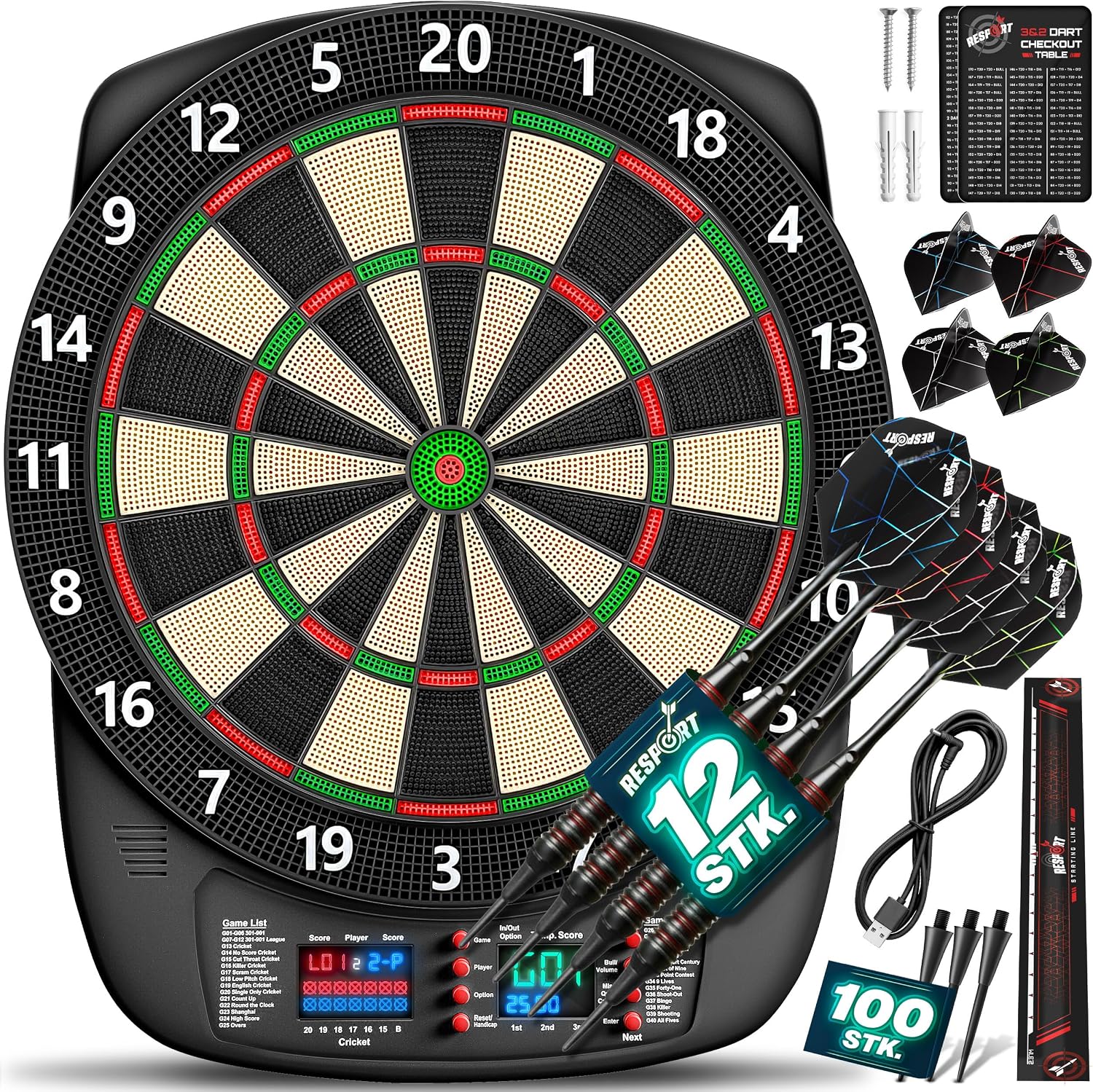Detalle de RE:SPORT RSEDS-001 elektronisch dartbord voor 1-8 spelers, 427 varianten