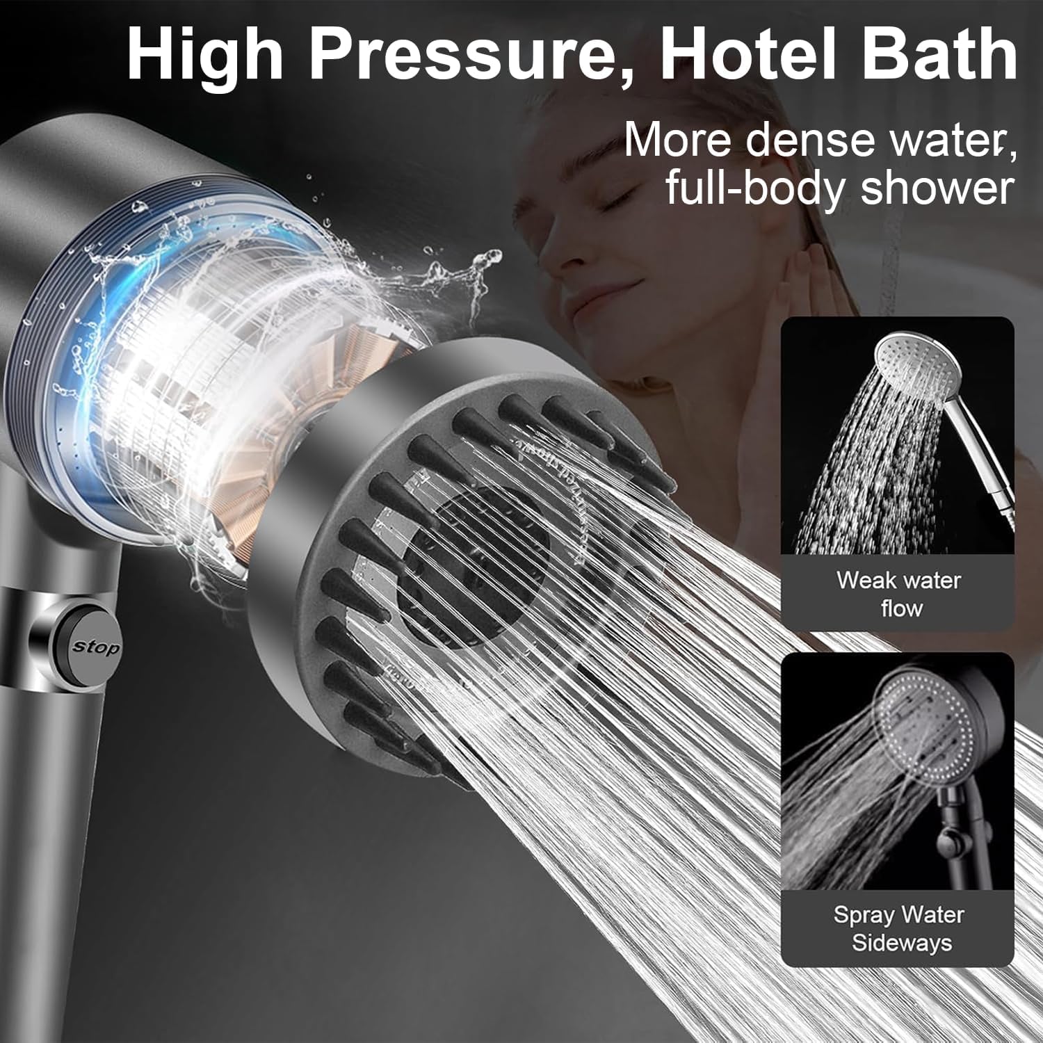 Thumbnail 2 de High Pressure Shower Head with 4 Spray Modes and 1.5m Hose – Filtered, Massage & Skin Care