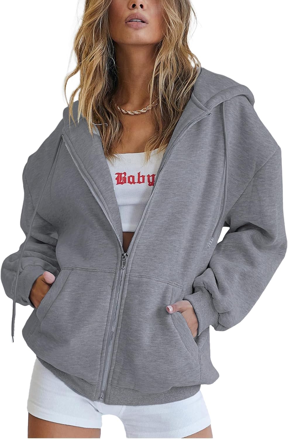 Detalle de PRETTYGARDEN Women's 2026 Spring Zip Up Y2K Hoodie Jacket with Pockets