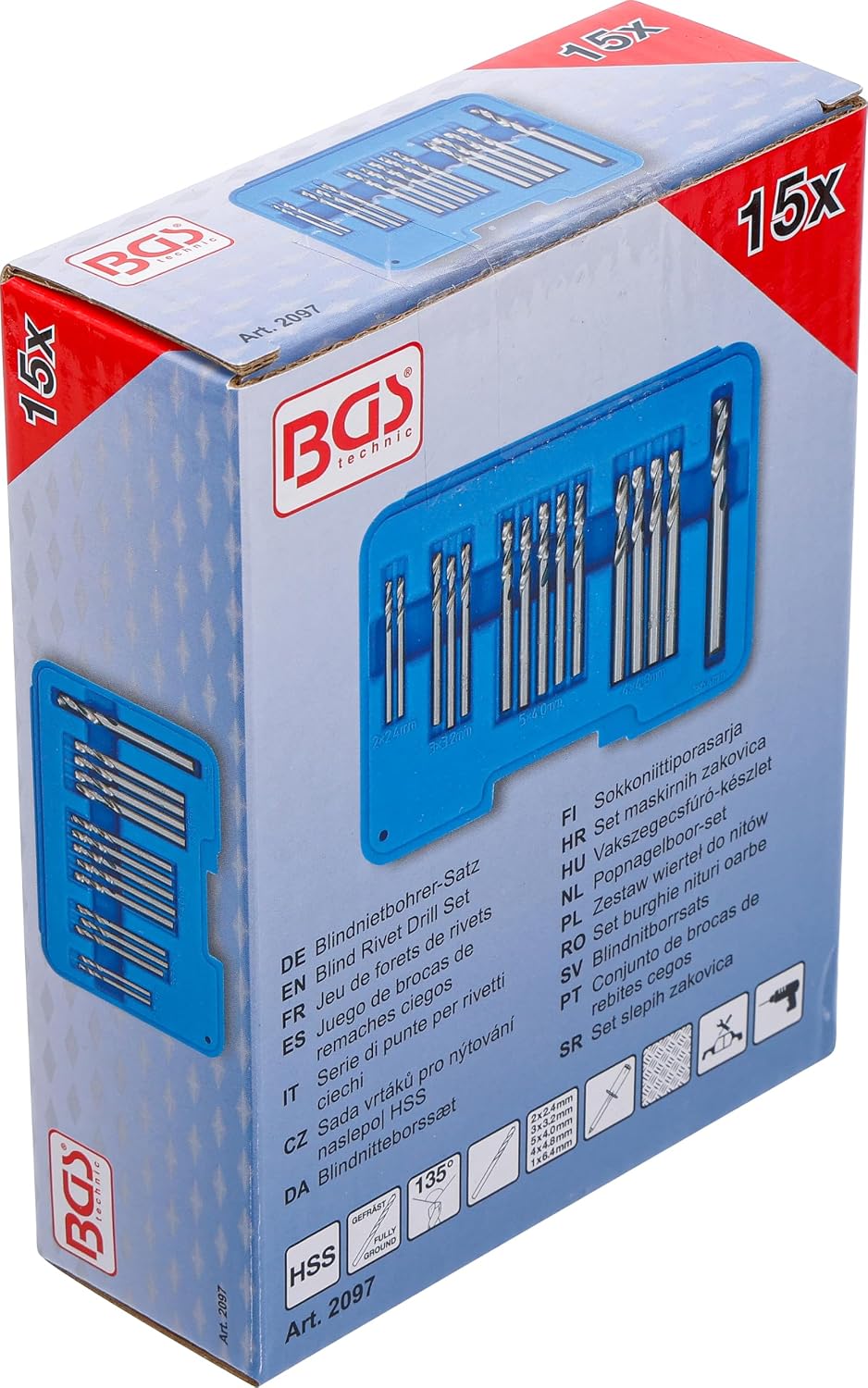 Detalle 2 de BGS 2097 Blind Rivet Drill Set (HSS) for blind rivets and thin sheet metal, 15-piece set