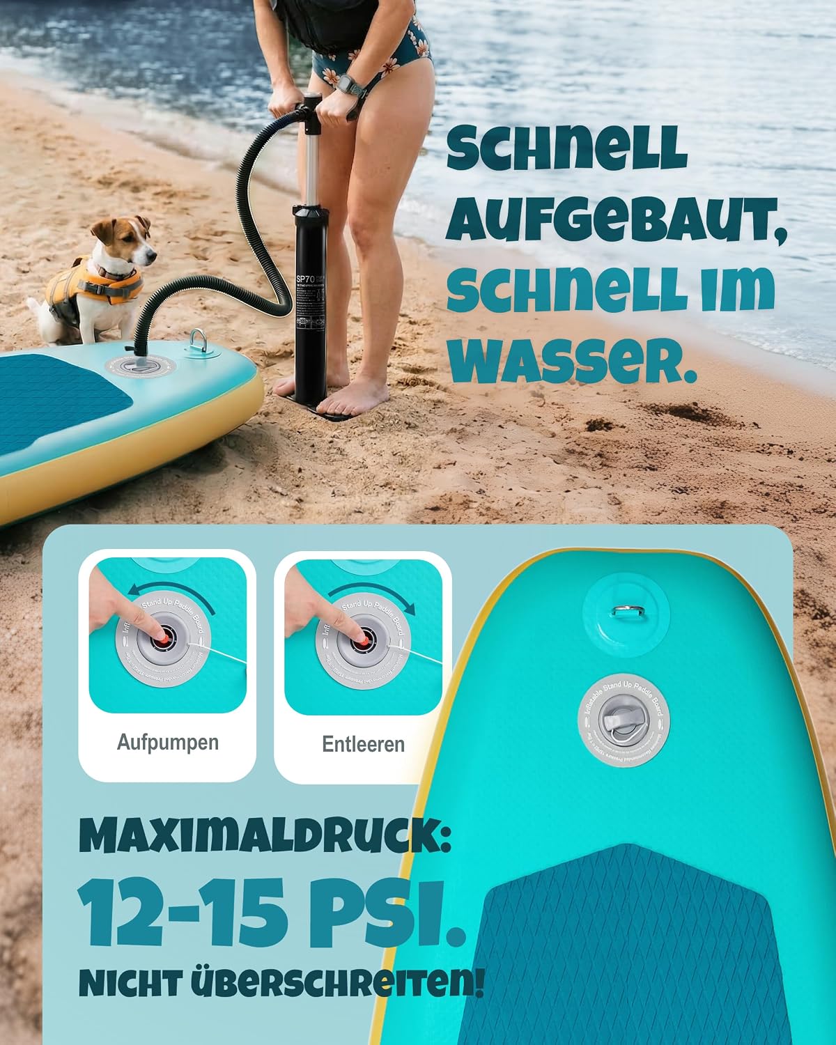 Detalle de Signstek Aufblasbares Stand Up Paddling Board Set – stabiles SUP Board 320 x 75 x 15 cm mit Komplettzubehör