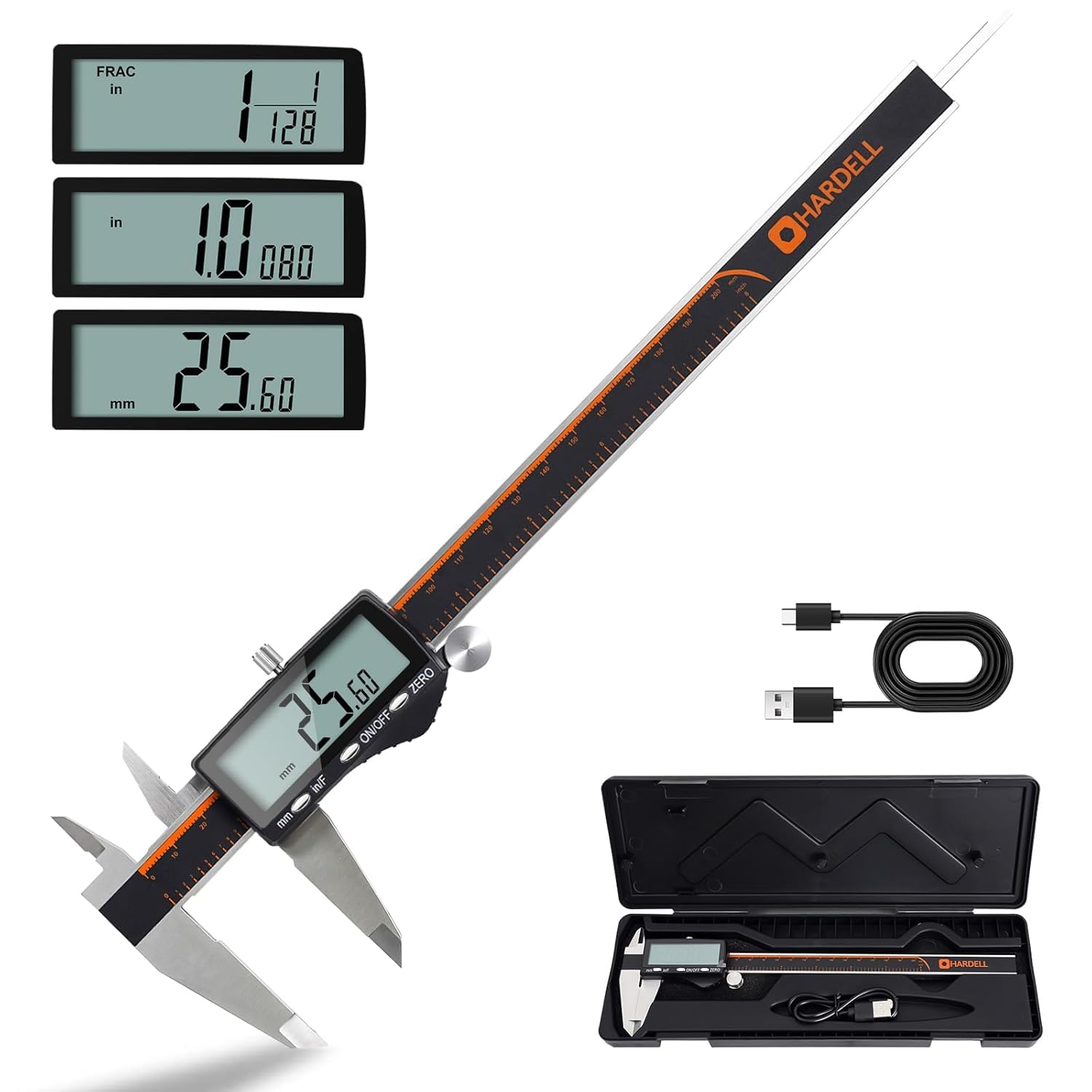 Detalle de HARDELL 12-Inch Digital Caliper, USB-C Rechargeable, 4 Modes, 0.002-Inch Accuracy