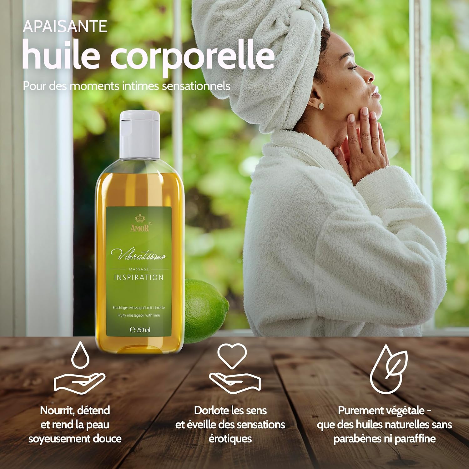 Detalle de Vibratissimo Inspiration 250 ml, huile de massage au citron vert ⚙