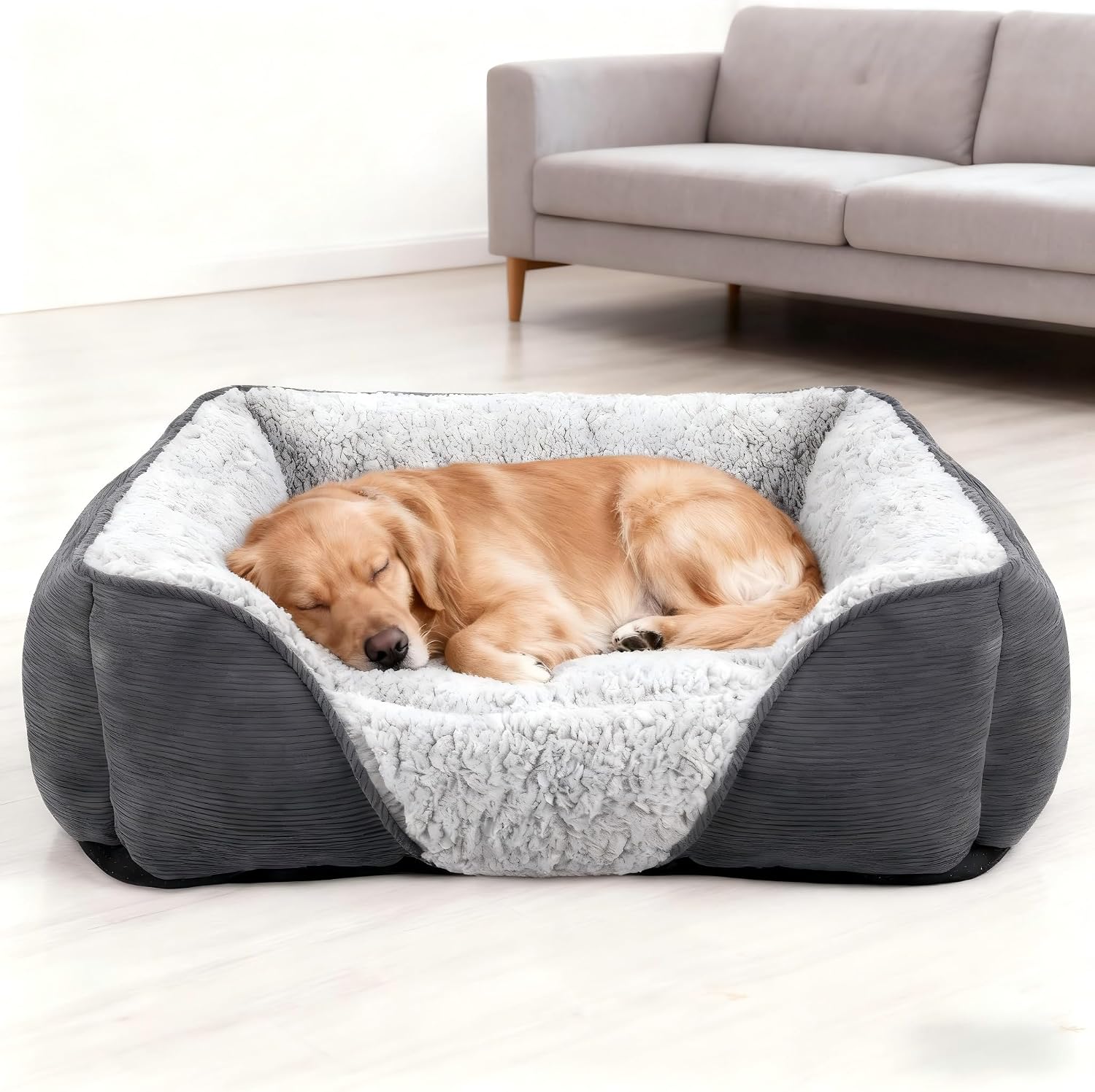 Detalle de JOEJOY Medium Dog Cat Bed with Warm Lamb Fleece – 63x53x21cm