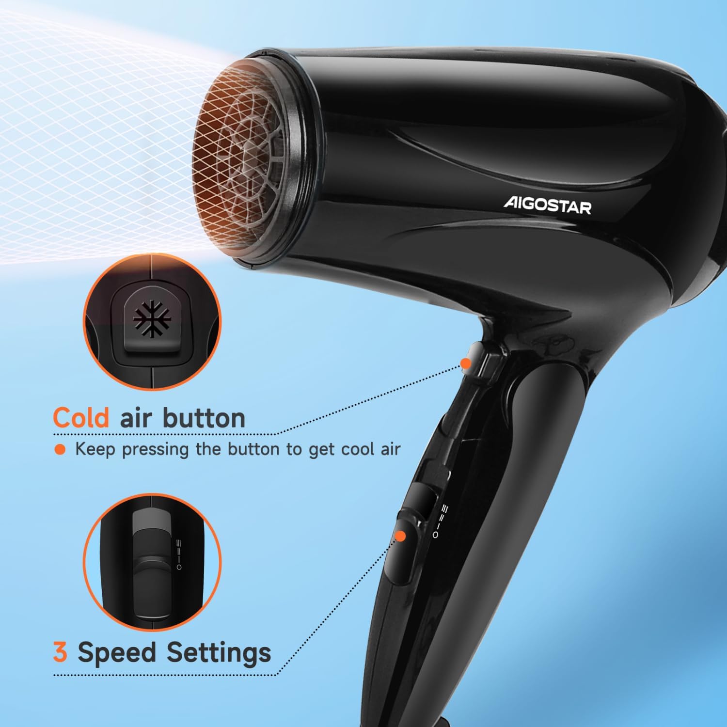 Thumbnail 3 de Aigostar Asciugacapelli pieghevole 2400W con ioni negativi e aria fredda