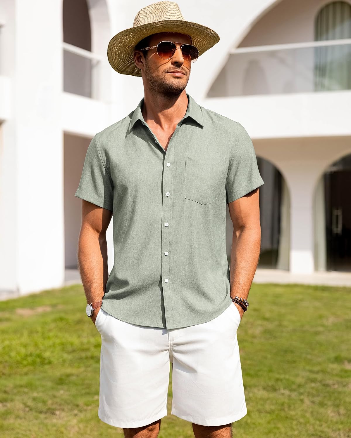 Thumbnail 1 de siliteelon Leinenhemd Herren Kurzarm Regular Fit – Sommerliches Freizeithemd aus Leinen-Rayon-Mischung