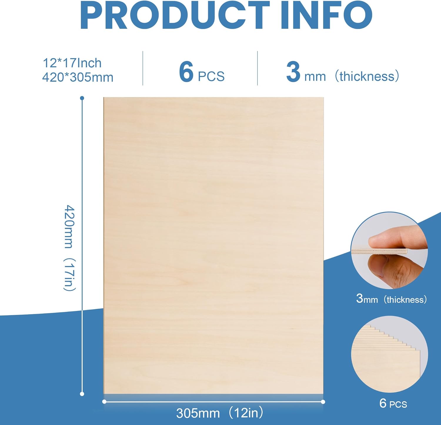 Thumbnail 2 de Basswood plywood sheets 3 mm, 6 pcs