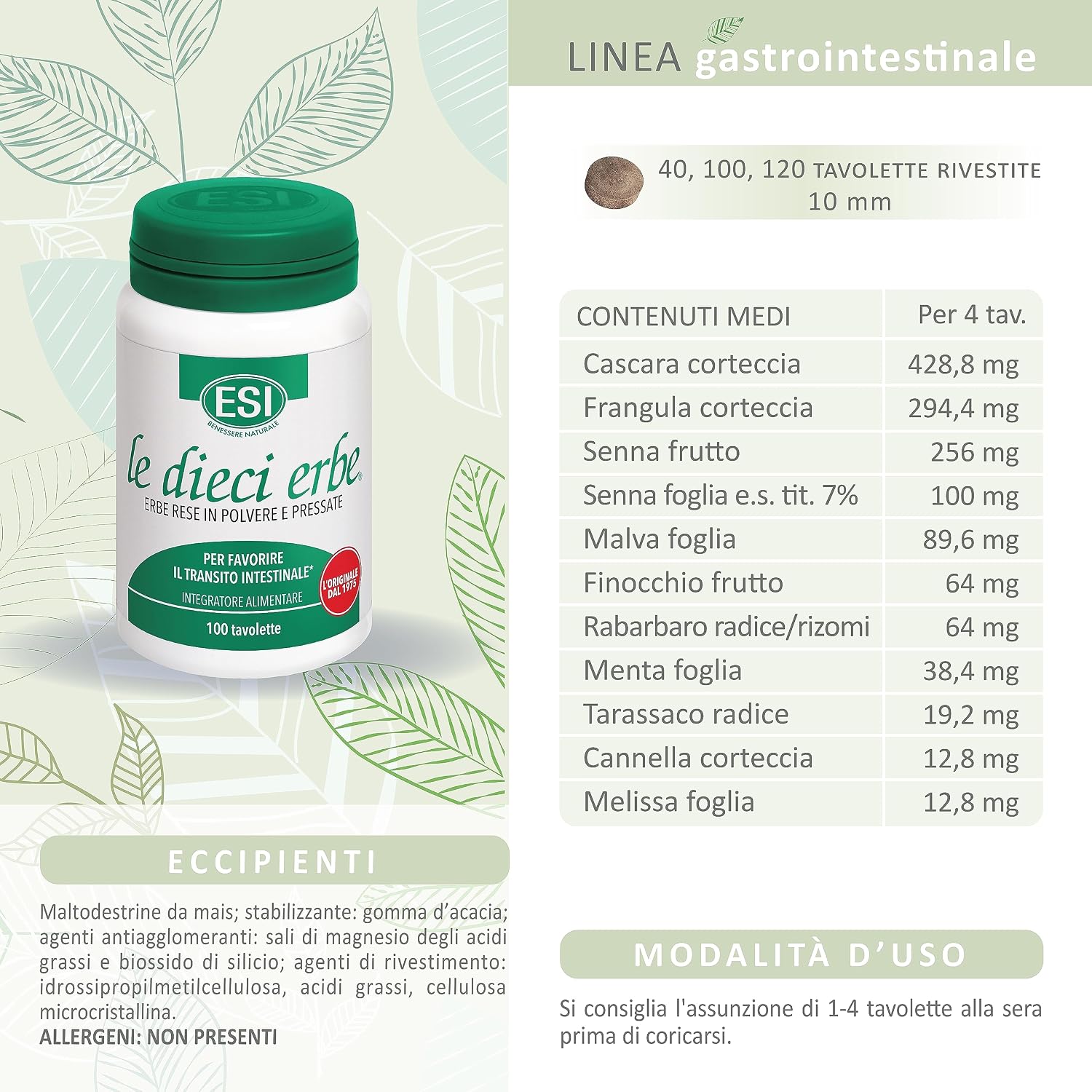 Detalle 2 de ESI - Le Dieci Erbe: Integratore vegetale con Tarassaco, 100 tavolette