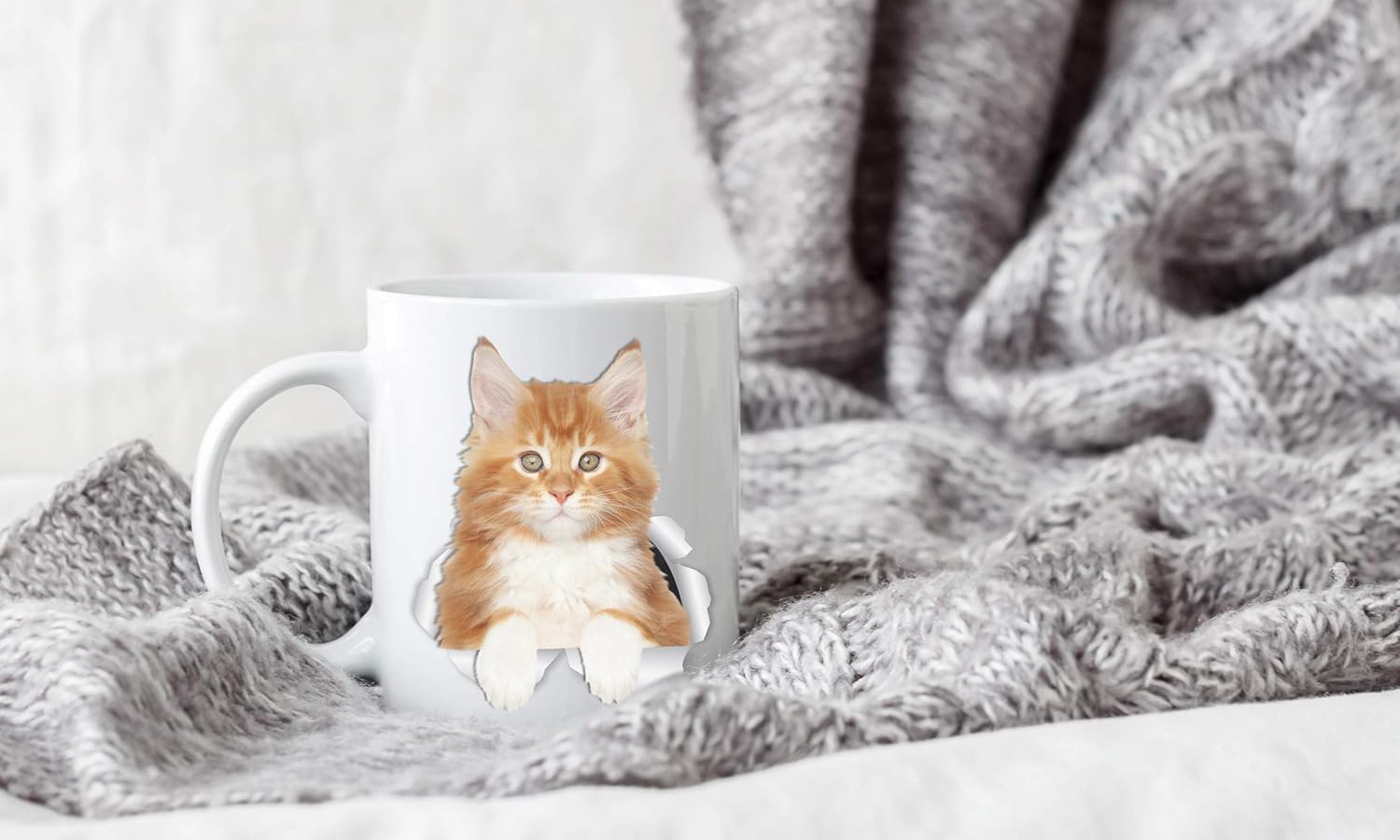 Detalle de Cacheat Cute Kitty Cat Mug - Red 11oz Ceramic Coffee Cup