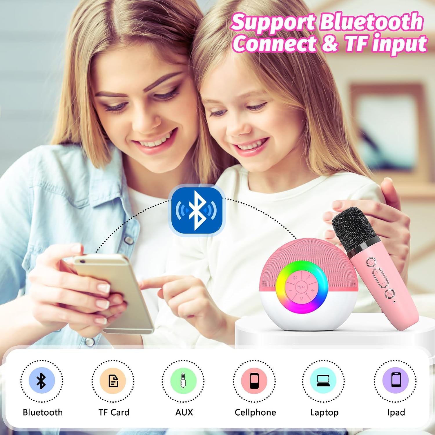 Thumbnail 4 de goopow T97 Mini Karaoke Machine with Bluetooth, Wireless Mics and LED Lights
