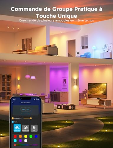 Detalle de Govee Ampoule Connectée WiFi GU10 RGBWW avec Matter — 4 Pack, 400LM, 16 M couleurs, synchronisation musique